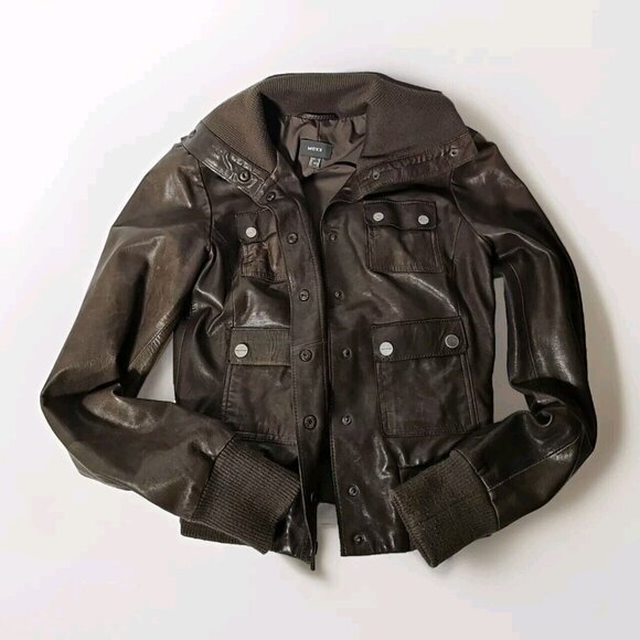 Women's Mexx Cropped Lambskin Leather Jacket size 32 - Picture 1 of 11